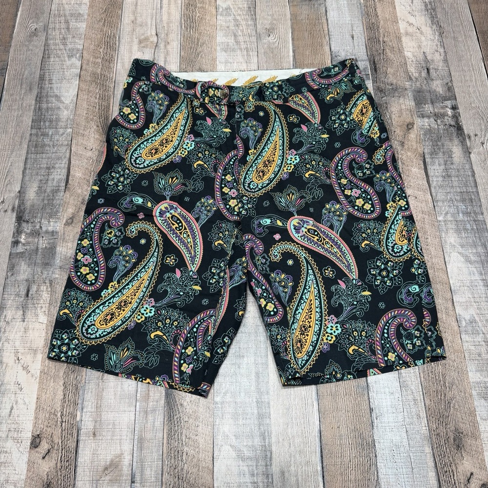 Loudmouth Golf Shorts Mens 38 Paisley Pattern Multicolor Black Stretch Golf